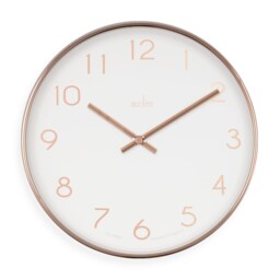 Acctim Elma Wall Clock Quartz Debossed Foil Numerals Copper Effect White 25cm