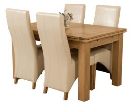 Richmond 140-220cm Oak Extending Dining Table and 4 Lola Leather Chairs Cream Cream