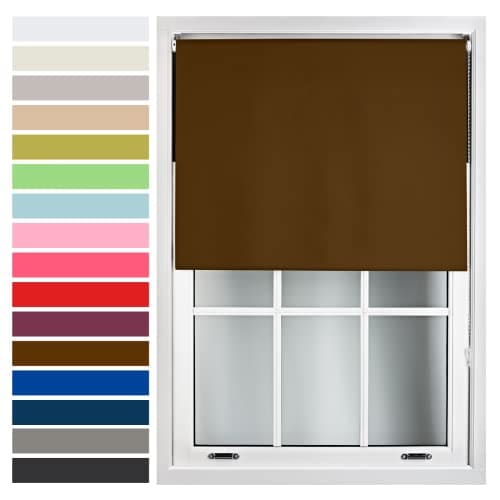 FURNISHED Roller Blind Made to Measure Blackout Fabric with Metal Fittings Easy Fit Brown Brown (W) 60cm x (L) 165cm