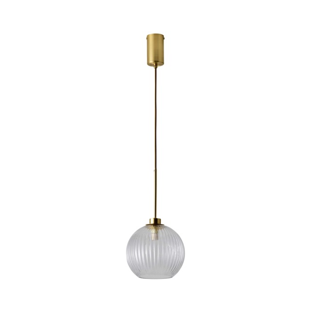 ValueLights Maddison Clear Ribbed Glass Shade Gold Ceiling Light & Bulb Gold