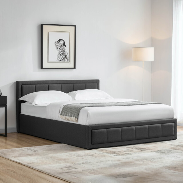 Vida Designs Vanita 5ft King Size Ottoman Bed Storage Fabric Upholstered, Dark Grey, 150 x 200cm