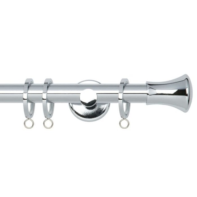 35mm Fixed Length Metal Curtain Pole Set Chrome Trumpet Finial 105cm Silver Silver