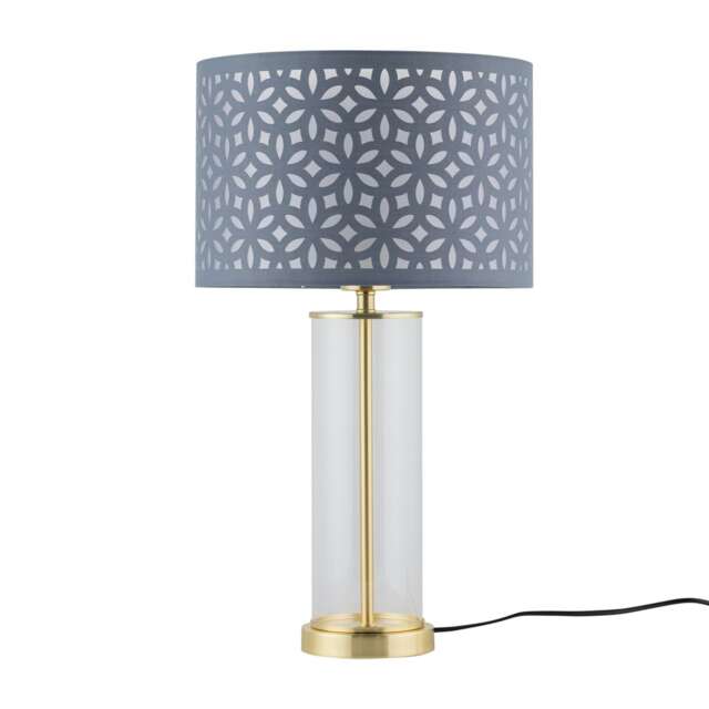 Aura - Satin Brass Table Lamp with Grey Cut Out Shade Gold Grey Large 1