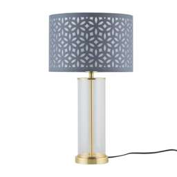 Aura - Satin Brass Table Lamp with Grey Cut Out Shade Gold Grey Large 1