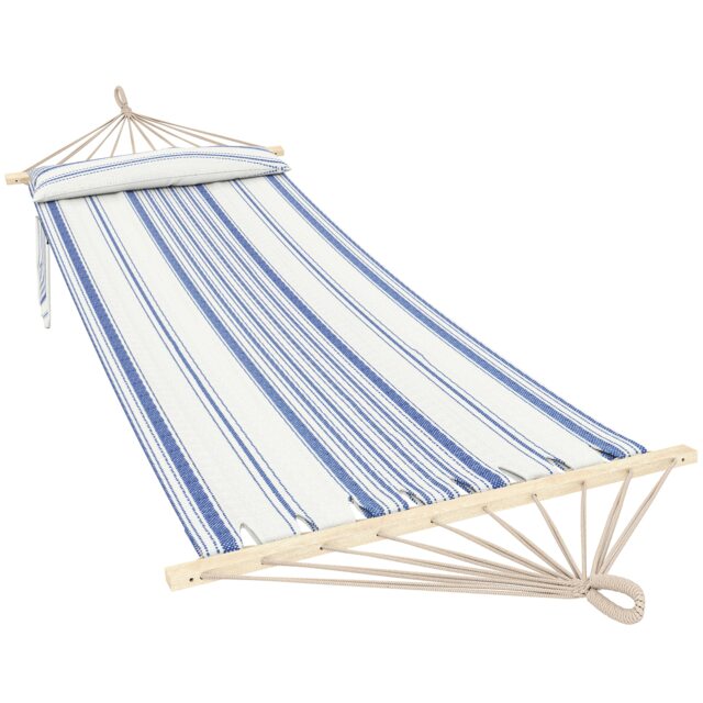 Outsunny Cotton Hammock, Soft Portable Swing Chair w/ Headrest Blue Blue and White One Size
