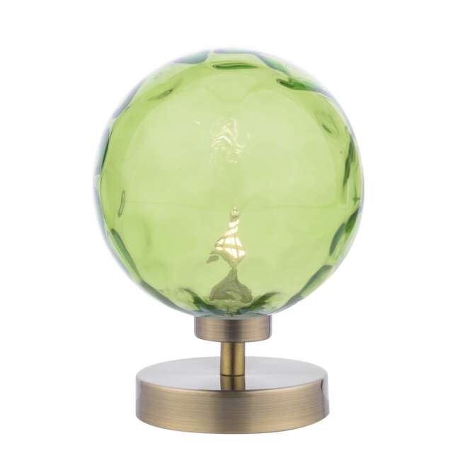Esben Touch Table Lamp Antique Brass With Green Dimpled Glass