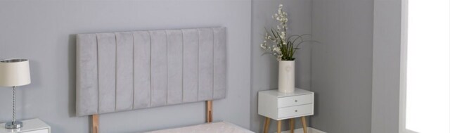 "Silver Plush Velvet 9 Panel Headboard Silver 4FT6 Double 26""inch Headboard"