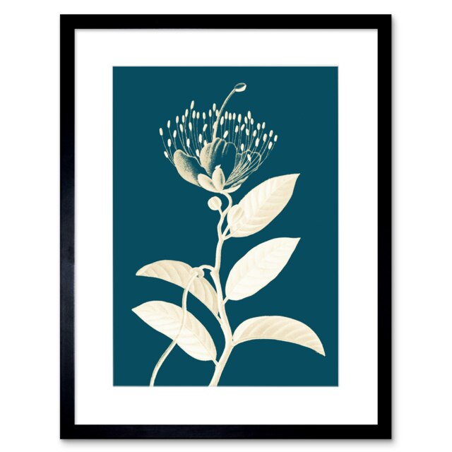 "Exotic Flower Bloom Blue Botanical Plant Lover 9x7"" Black Framed Wall Art Print"