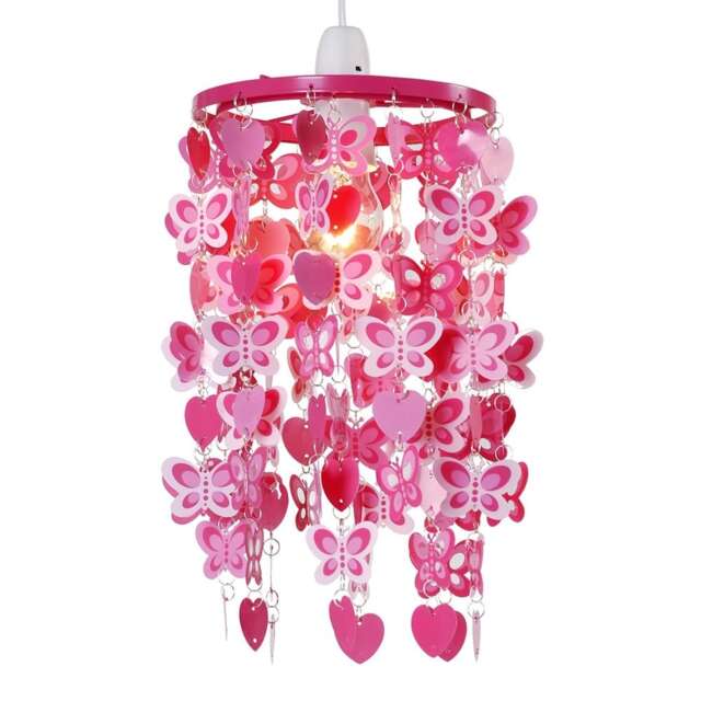 ValueLights Spotted Butterfly 2 Tier Pink Children's Pendant Shade
