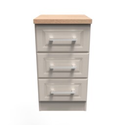 Norfolk 3 Drawer Bedside Cabinet in Kashmir Ash & Modern Oak (Ready Assembled) Cream Kashmir Ash & Modern Oak
