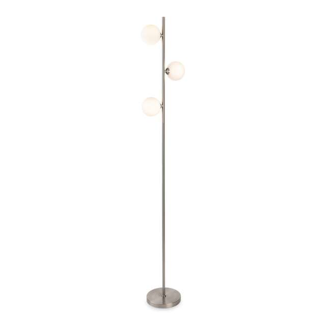 Lyric Floor Lamp Brushed Steel with Opal White Glass 3xG9