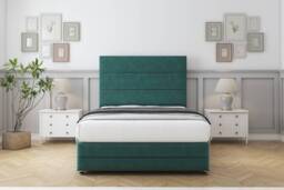 "Sloomy Monaco Emerald Plush Divan Bed With Mattress 2 Drawers Right Side With 26"" Strutted Headboard & 12"" Matching Footboard 5' King Green Emerald King 1"