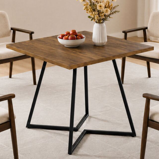 Levede dining table square dining table 80cm 25mm metal frame MDF Walnut