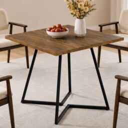 Levede dining table square dining table 80cm 25mm metal frame MDF Walnut