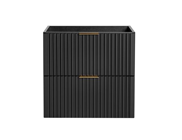 Wall Hung Vanity Unit 600mm Black Bathroom Cabinet with Drawers Ribbed Textured Fluted Floating Adel