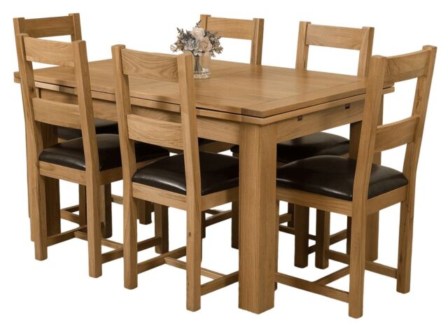 Richmond 140-220cm Oak Extending Dining Table and 6 Lincoln Chairs Brown Brown