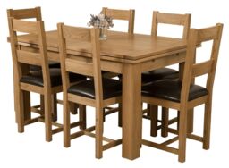 Richmond 140-220cm Oak Extending Dining Table and 6 Lincoln Chairs Brown Brown
