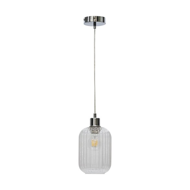 Batley - Clear Ribbed Glass with Chrome Pendant Fitting Clear Clear 1