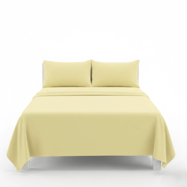 Easy Care Flat Bed Sheet Polycotton Durable Low Maintenance Bedding Yellow Lemon
