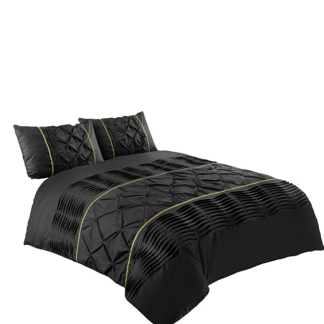 Duvet Cover And Pillowcase Set Silver Black Red Lilac White Pintuck Pleated Design Polycotton Linen Black Black Super King