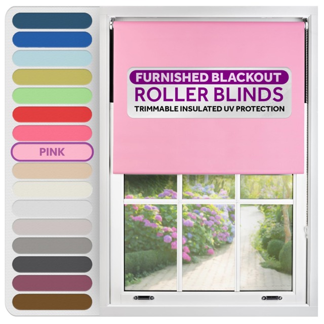 Blackout Roller Blind 60cm Wide x 165cm Long Pink Pink
