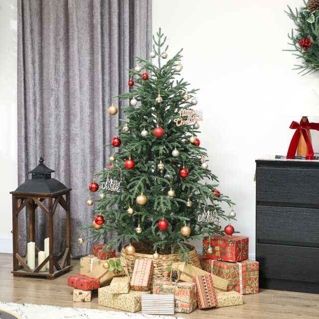 HOMCOM 5 ft Artificial Christmas Tree with 1375 Realistic Dense Branches, Full Spruce, Hinged Xmas Tree with Metal Stand, Easy Assembly, Green Green