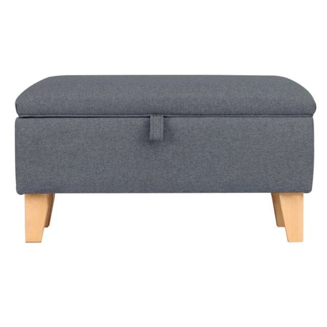 Living and Home Linen Upholstered Storage Ottoman - Dark Grey -71cm