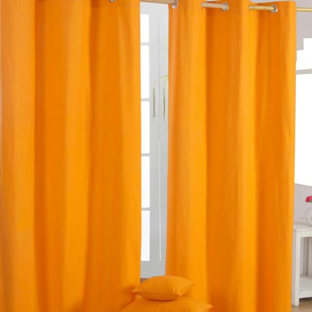Homescapes Plain Orange Cotton Eyelet Curtains - 137 x 182 cm Orange Orange