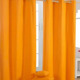Homescapes Plain Orange Cotton Eyelet Curtains - 137 x 182 cm Orange Orange