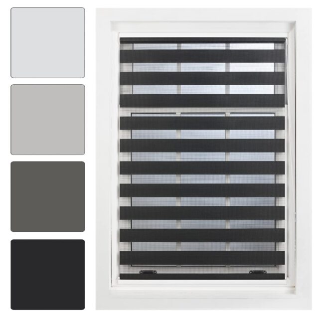 FURNISHED Day and Night Roller Blinds Zebra Window Shades Made to Measure (W)120cm x (L)210cm Black Black (W) 120cm x (L) 210cm