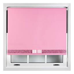 FURNISHED Blackout Roller Blind with Pink Glitter Trim and Pink Bow Trimmable Window Shade Pink Pink (W) 65cm x (L) 165cm