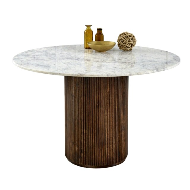 Miel Mango Wood Dining Table Round With Marble Top Brown