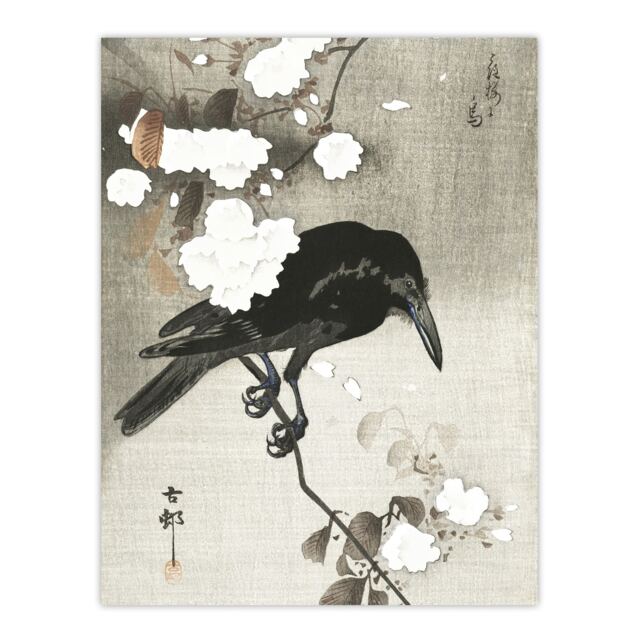 "Crow With Cherry Blossom Flowers Retro Japan Wall Art Print Koson 12x16"""