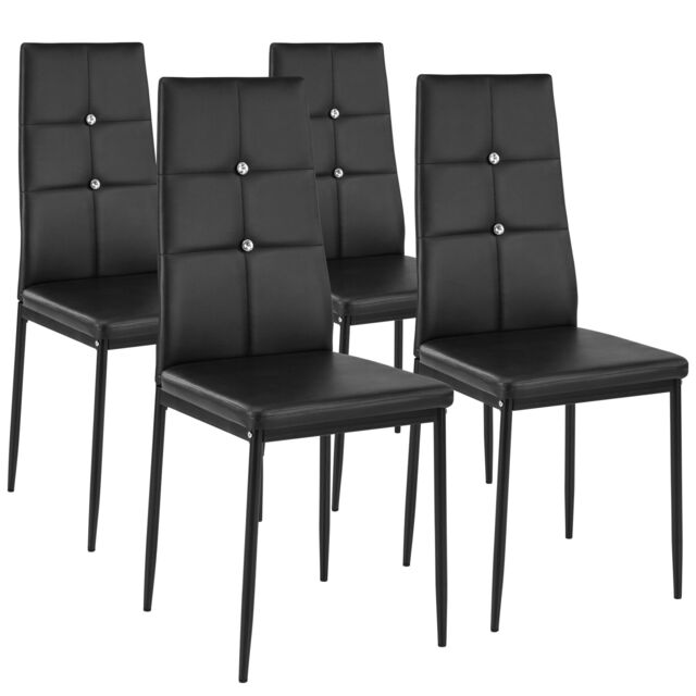 Dining Chair Set - high backrest, slim steel legs & rhinestone highlights Black black 4