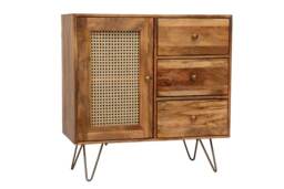 Nyack Small 3 Drawer Sideboard - Mango Wood/Iron - L40 x W90 x H87 cm - Light Brown with Natural Rattan - Assembly Required Brown
