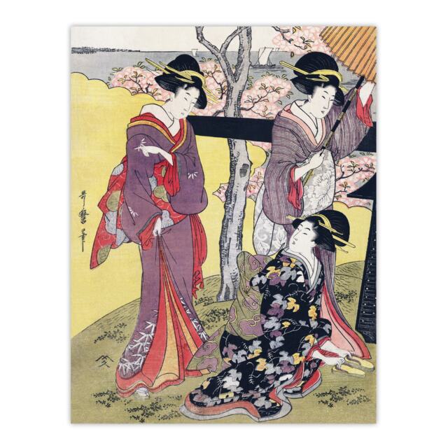 "Cherry Blossom Viewing Gotenyama Vintage Wall Art Print Kitagawa 12x16"""