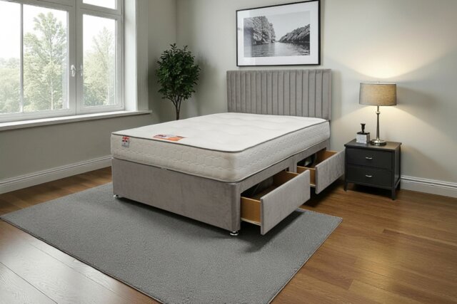 "Emily Plush Bed Set With Mattress, 2 Drawers Same Side & 24""Headboard"