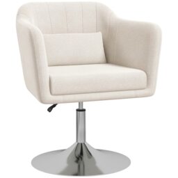 HOMCOM Swivel Linen Fabric Accent Chair for Living Room Contemporary Vanity Armchair with Adjustable Height Thick Cushion Lumbar Support Armrest for Bedroom Office Cream White