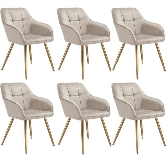 Chair Marilyn - quilted velvet look, continuous backrest, golden steel legs Grey taupe/gold One Size 6