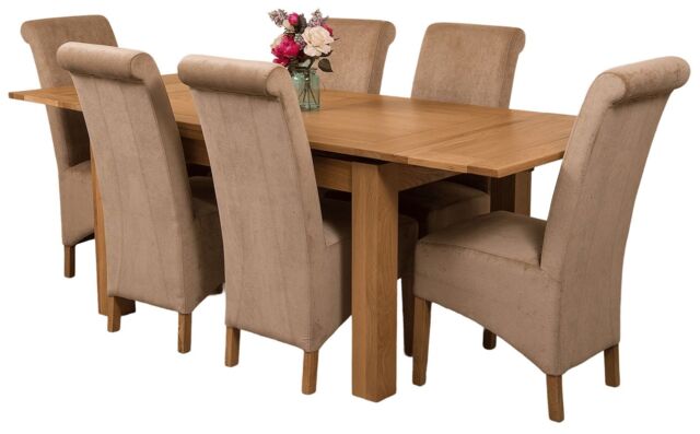 Richmond 140-220cm Oak Extending Dining Table & 6 Montana Fabric Chairs Brown Beige