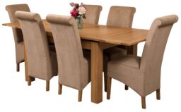 Richmond 140-220cm Oak Extending Dining Table & 6 Montana Fabric Chairs Brown Beige