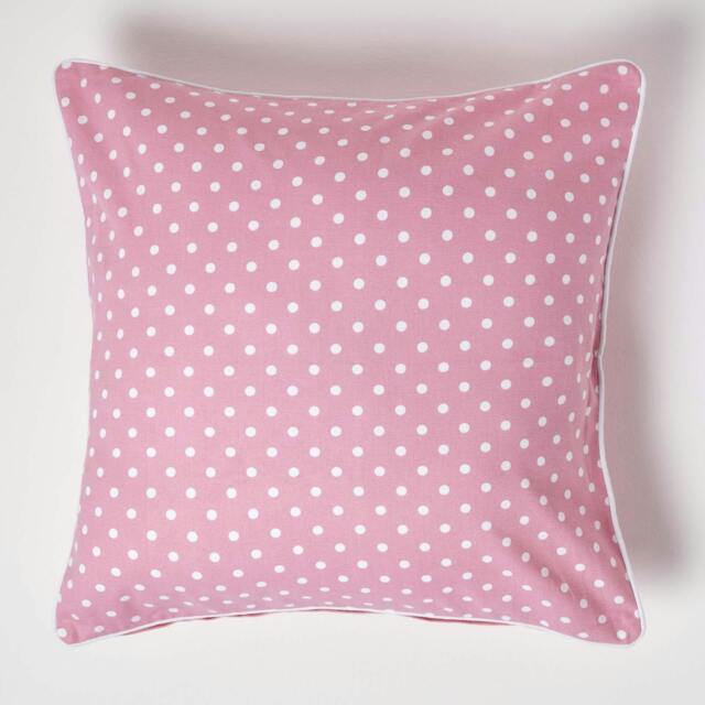 Homescapes Cotton Pink Polka Dots Cushion Cover - 60 x 60 cm Pink Pink 60 x 60 cm