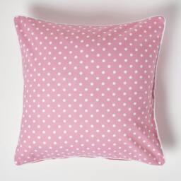 Homescapes Cotton Pink Polka Dots Cushion Cover - 60 x 60 cm Pink Pink 60 x 60 cm