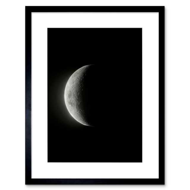 "Lunar Phases Moon Waning Crescent Space Astronomy 9x7"" Black Framed Wall Art Print"