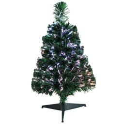 COSTWAY 2FT Pre-Lit Christmas Tree Mini Fiber Optic Tree with Triangular Plastic Base