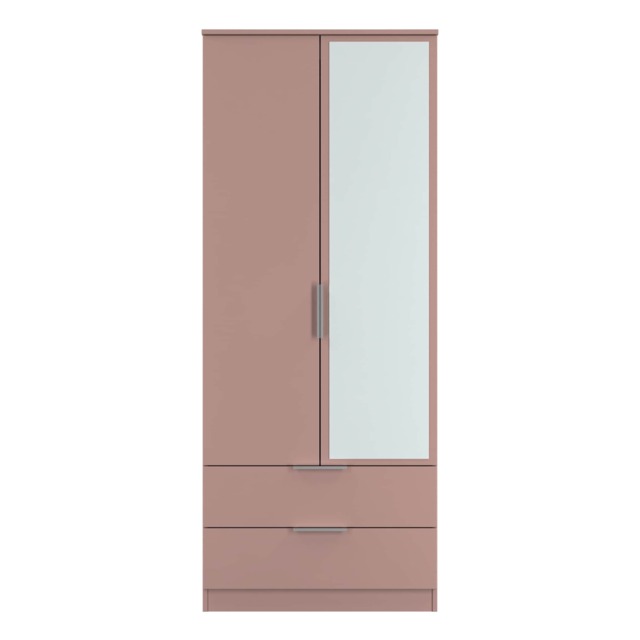 Dover 2 Drawer Double Mirrored Wardrobe in Kobe Pink (Ready Assembled) Pink Kobe Pink