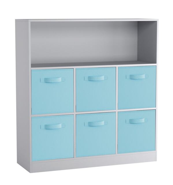 Wide 7-Cube Bookcase With Drawers Grey Grey & Sky Blue 1
