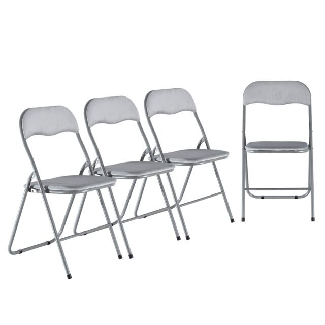 4-Pc Folding Chair Set with Cushioned Velvet Seat and Back Grey 4