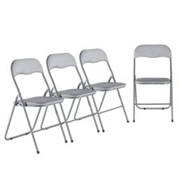 4-Pc Folding Chair Set with Cushioned Velvet Seat and Back Grey 4