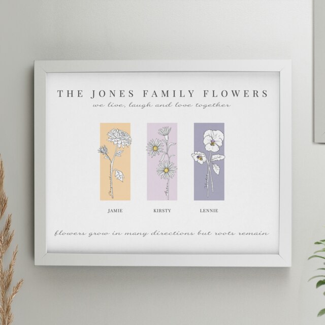 Personalised Birth Flower Family of 3 White Framed Print White One Size